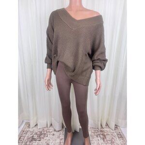 Zenana Plus Size Two Piece V-Neck Sweater & Legging Set Size 1X-3X Brown